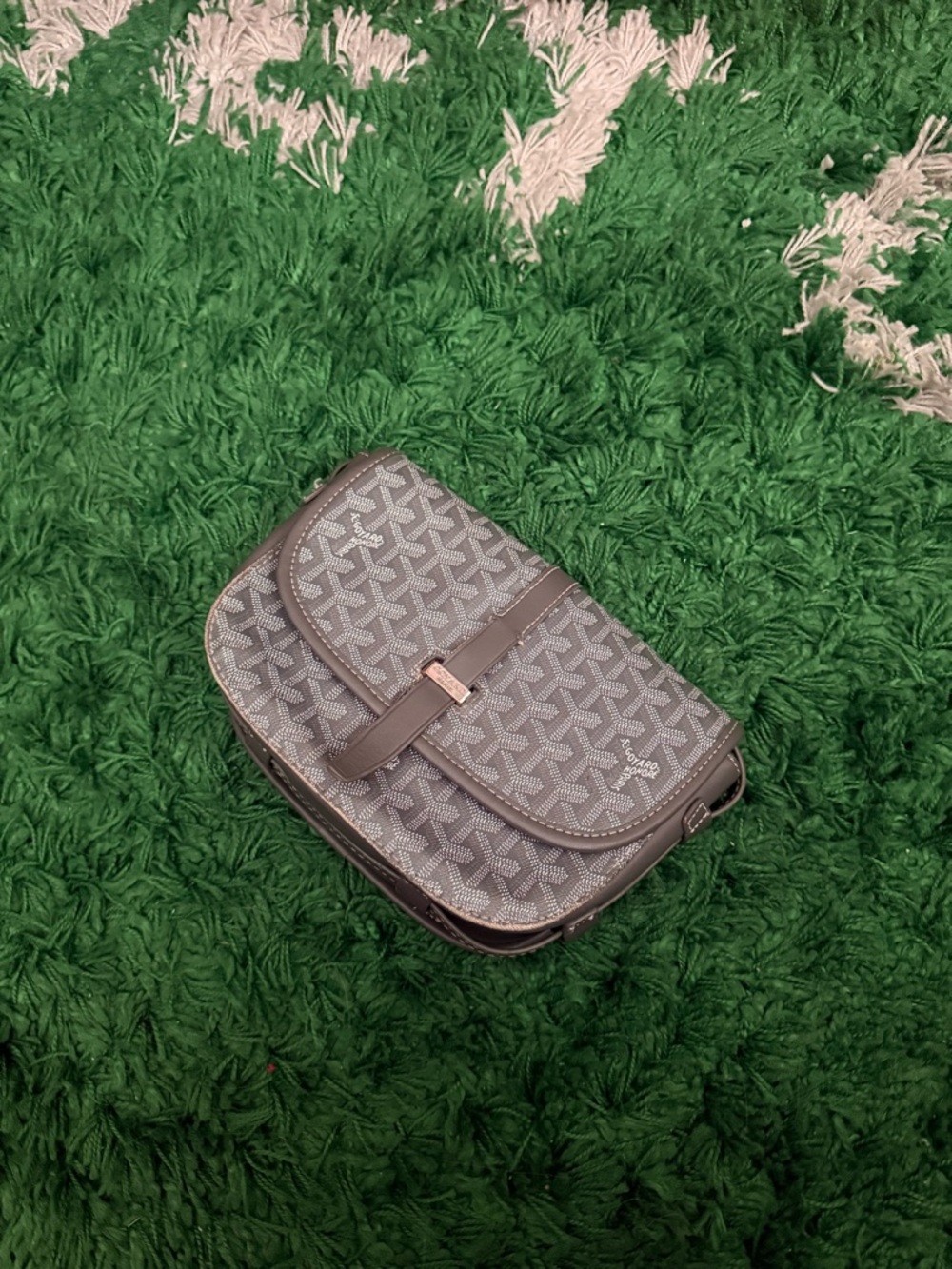 Goyard Gray Geo-Pattern Crossbody Bag with Brown Trim